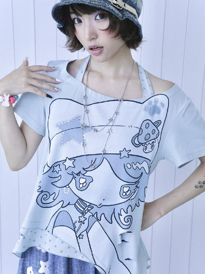 Vintage Halter Strap Two Piece T-shirt【s0000017477】