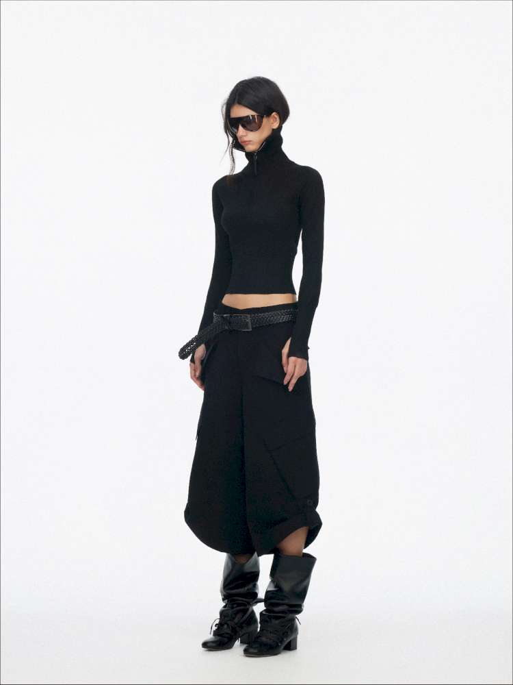 Half-Turtleneck Zip Knit Long-Sleeve T-Shirt【s0000014876】