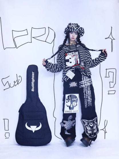 Y2K Punk Print Wide-Leg Jeans【s0000014627】