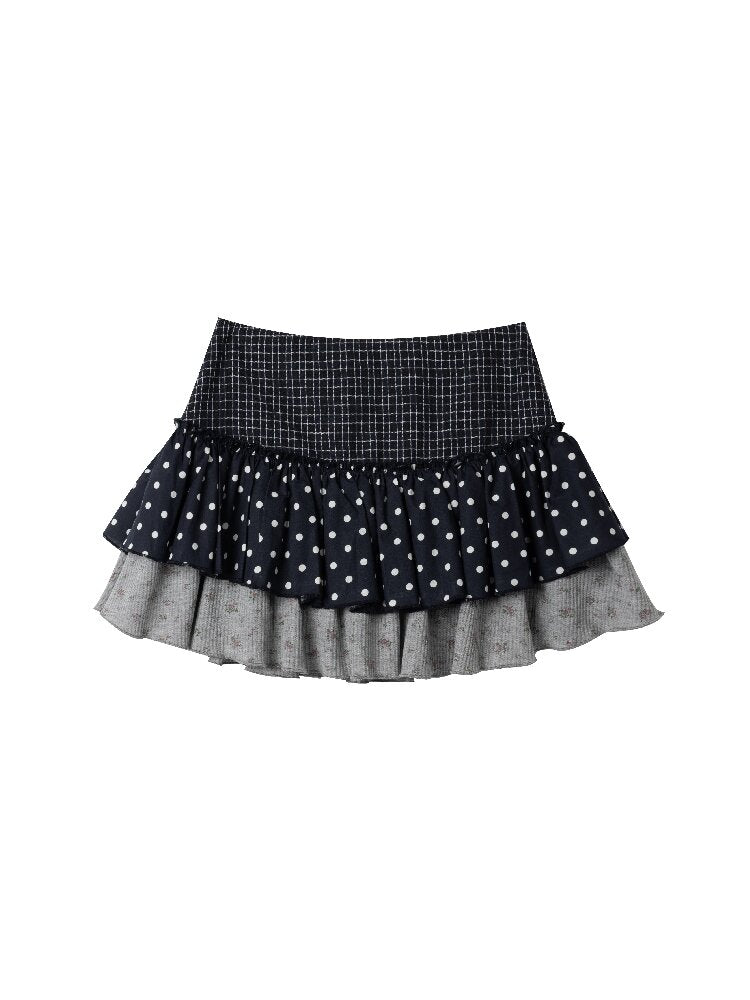 Floral Plaid Polka Dot Cake Skirt【s0000015885】