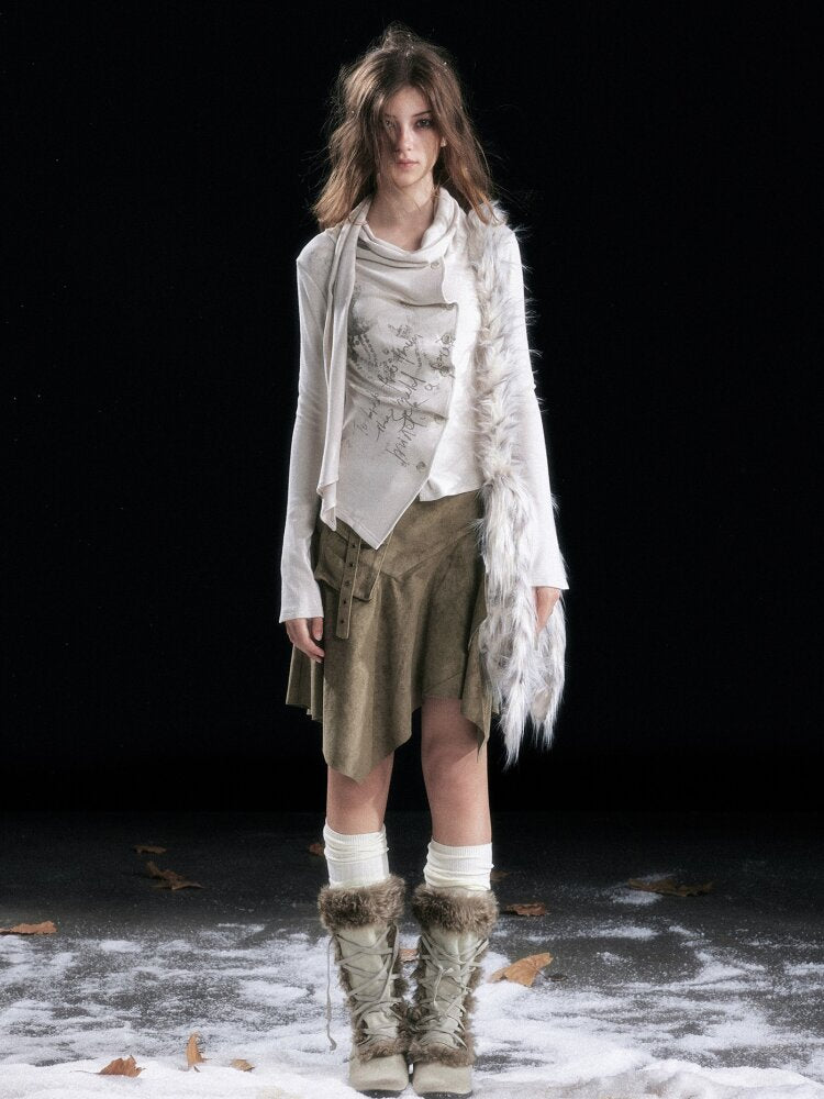 Mottled Graffiti Pleated Knit Top【s0000015552】