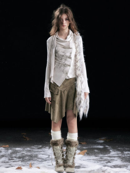 Mottled Graffiti Pleated Knit Top【s0000015552】