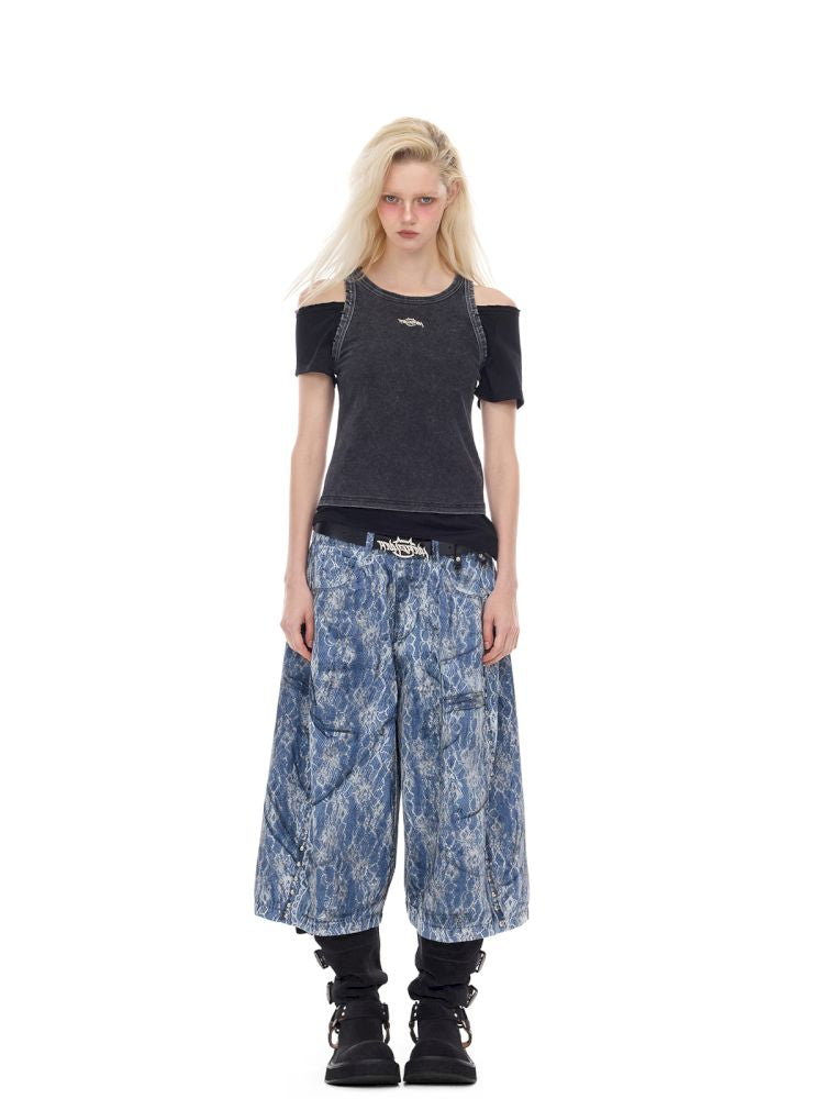 Genderless denim 8-inch shorts【s0000012982】