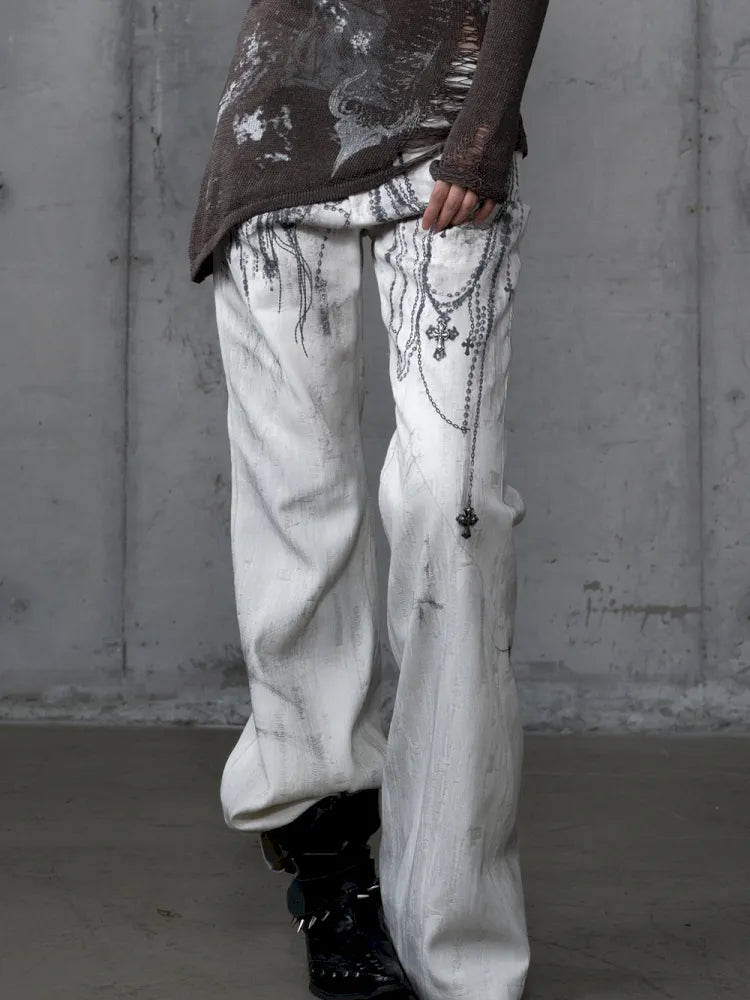 Denim Distressed Wide-Leg Pants【s0000013949】