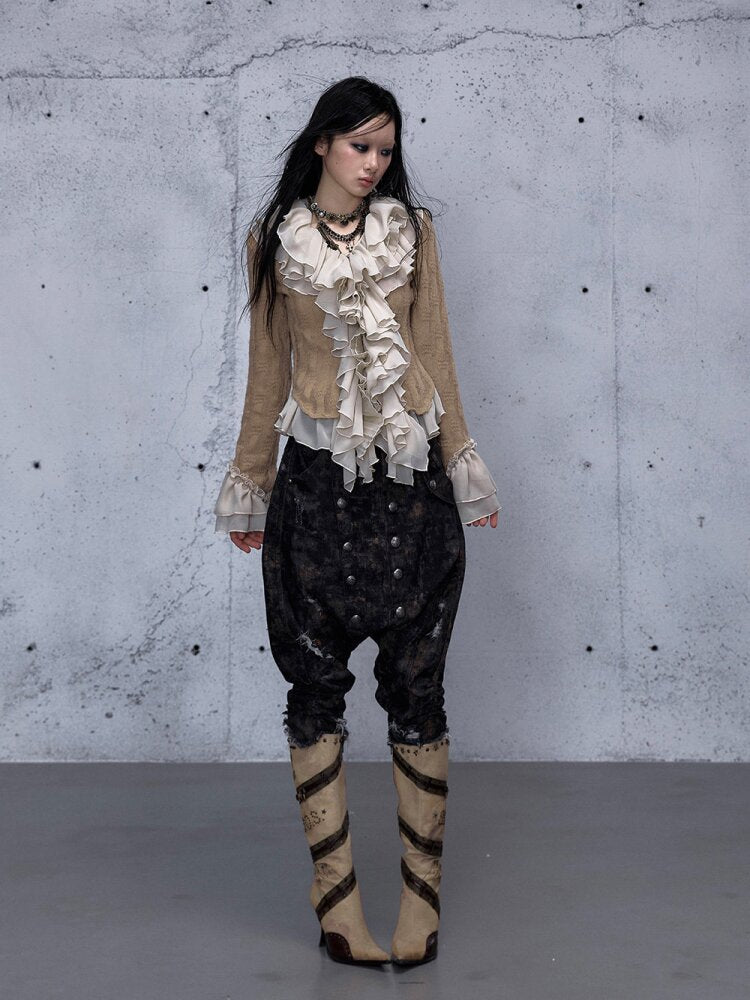 Washed Ripped Denim Harem Pants【s0000015549】