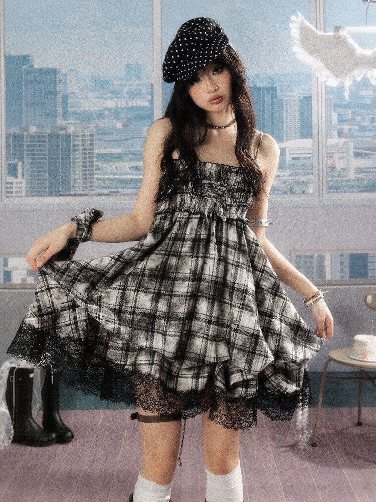 Lace Patchwork Plaid Sundress【s0000016277】