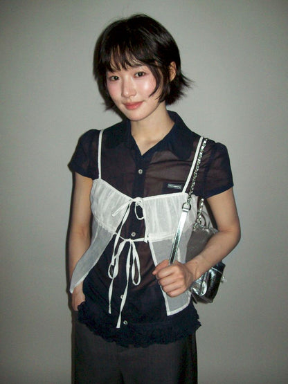 Overlay niche design lace-up camisole【s0000012521】