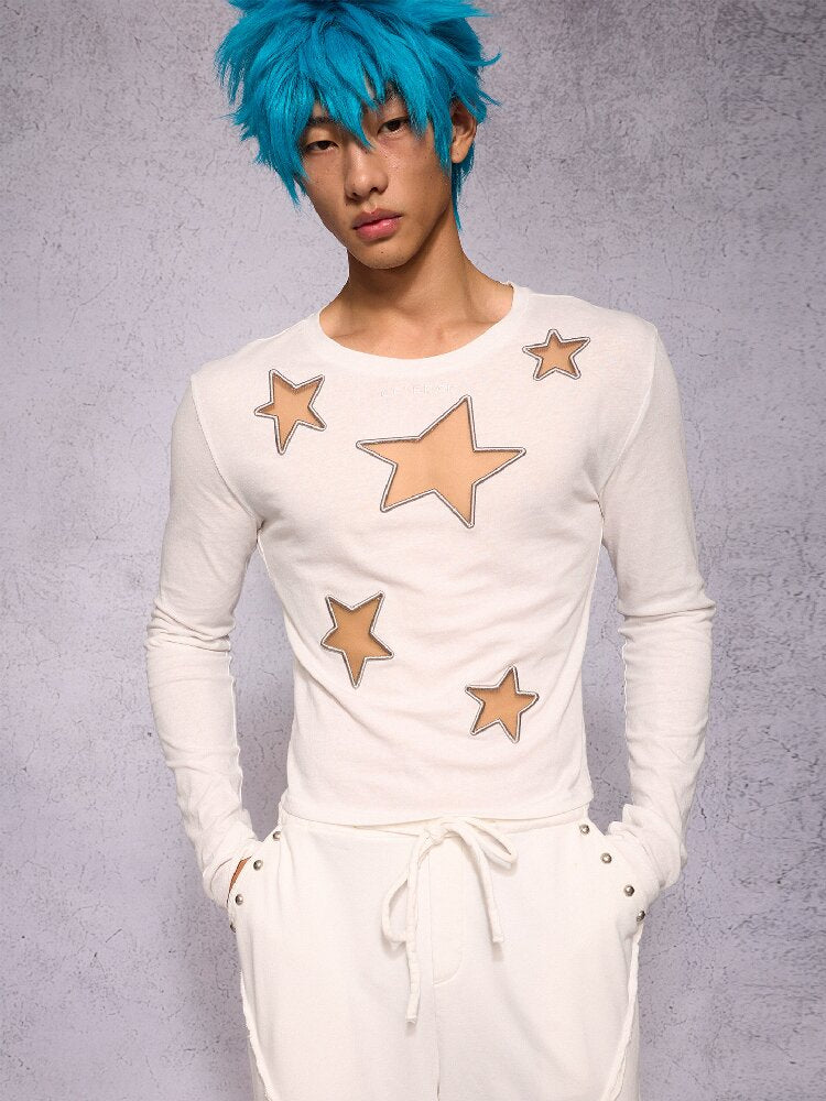 Star Hollow Mesh Embroidery Top【s0000019141】