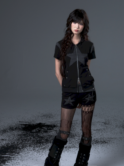 Stars Rabbit Ears Hooded Double Zipper Cardigan【s0000012442】