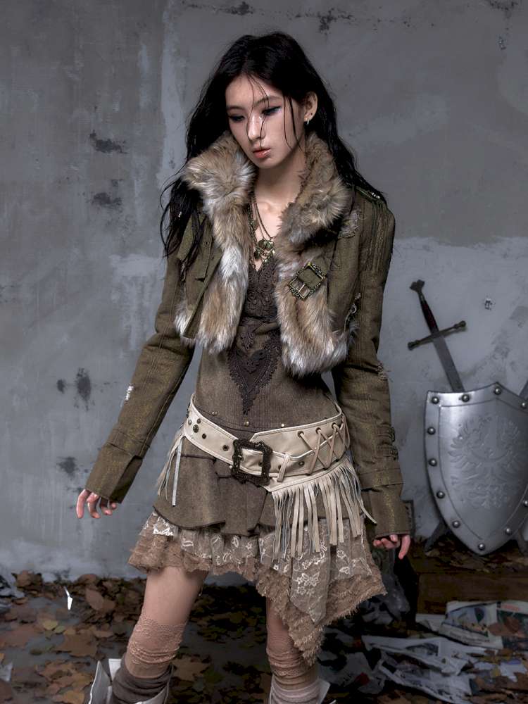 Washed Ripped Gold Filigree Denim Coat【s0000014653】