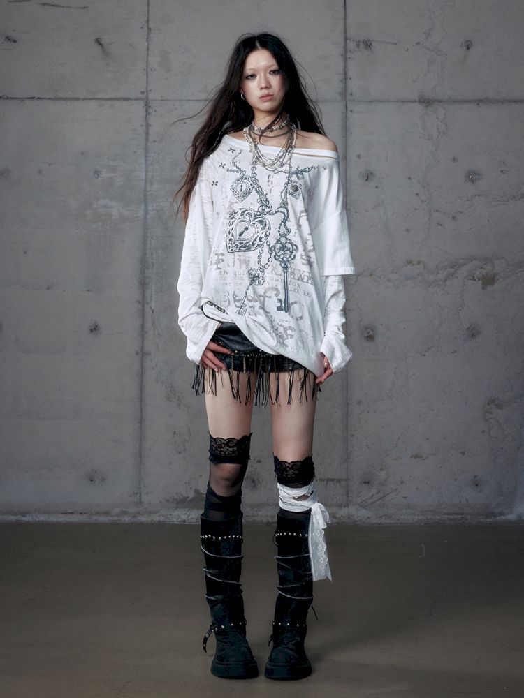 One-shoulder long-sleeved T-shirt【s0000013468】