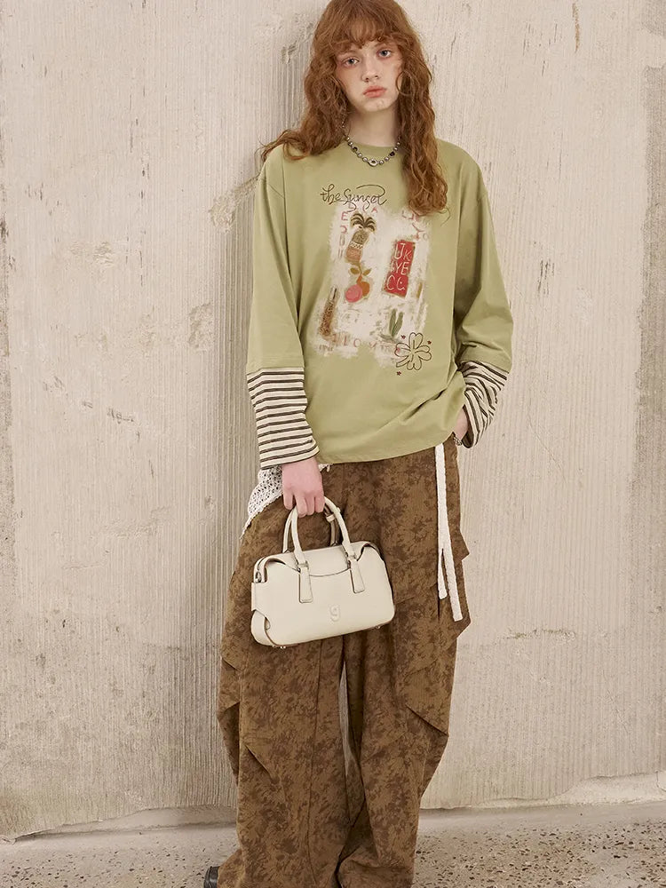 Patchwork Oversized Long-Sleeve T-Shirt【s0000014044】