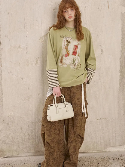 Patchwork Oversized Long-Sleeve T-Shirt【s0000014044】