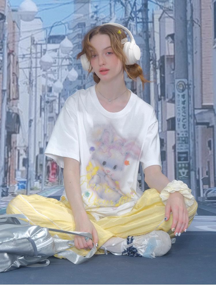 Rabbit Print Loose Tops【s0000012244】