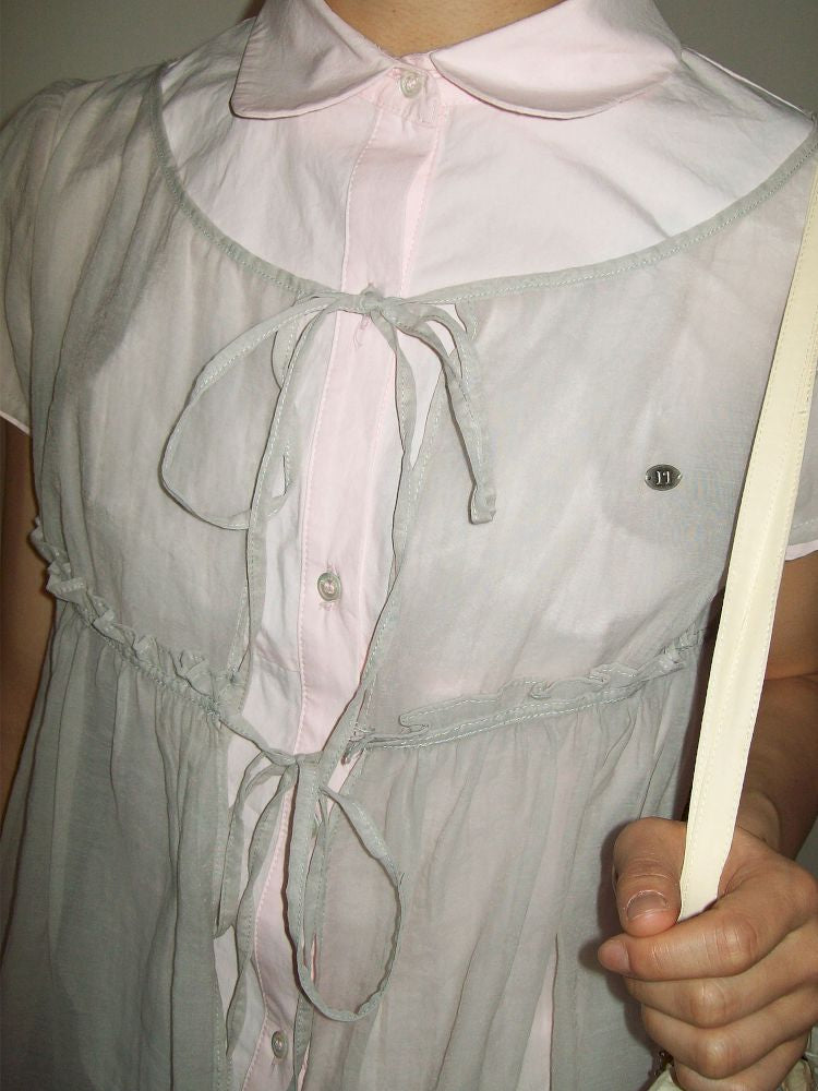 Lace Bottom Hem Slim Short Sleeve Shirt【s0000012487】