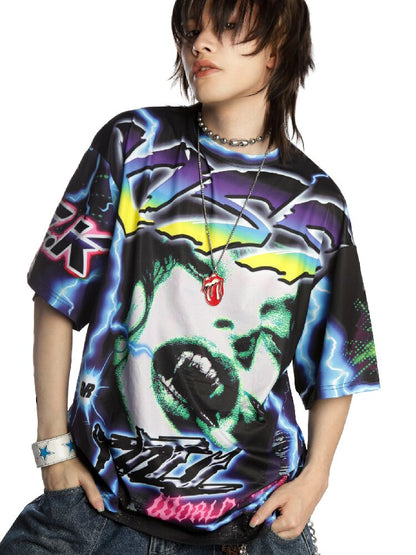 Dark Rock Lightning Print T-shirt【s0000015891】