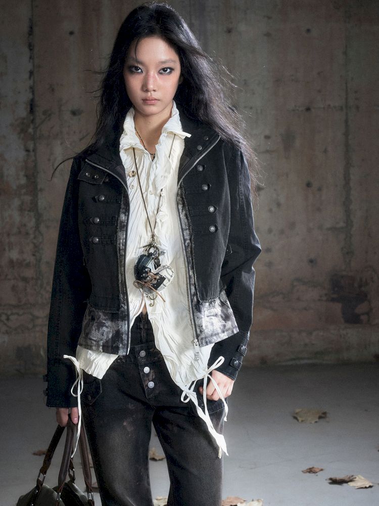 Standing collar zipper positive shoulder jacket【s0000013891】