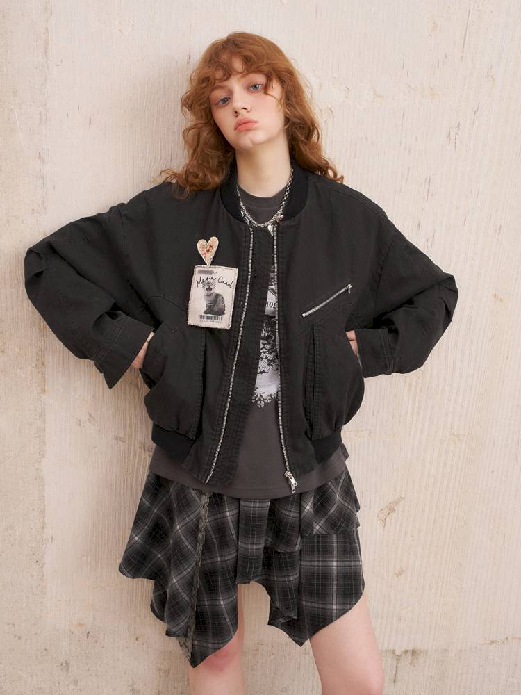 Kitten badge washed flight jacket【s0000014383】