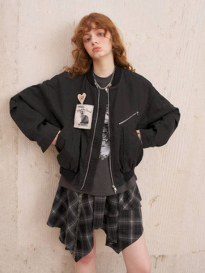 Kitten badge washed flight jacket【s0000014383】