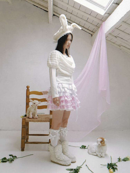 Pink Grid Gradient Lace Short Skirt【s0000014940】