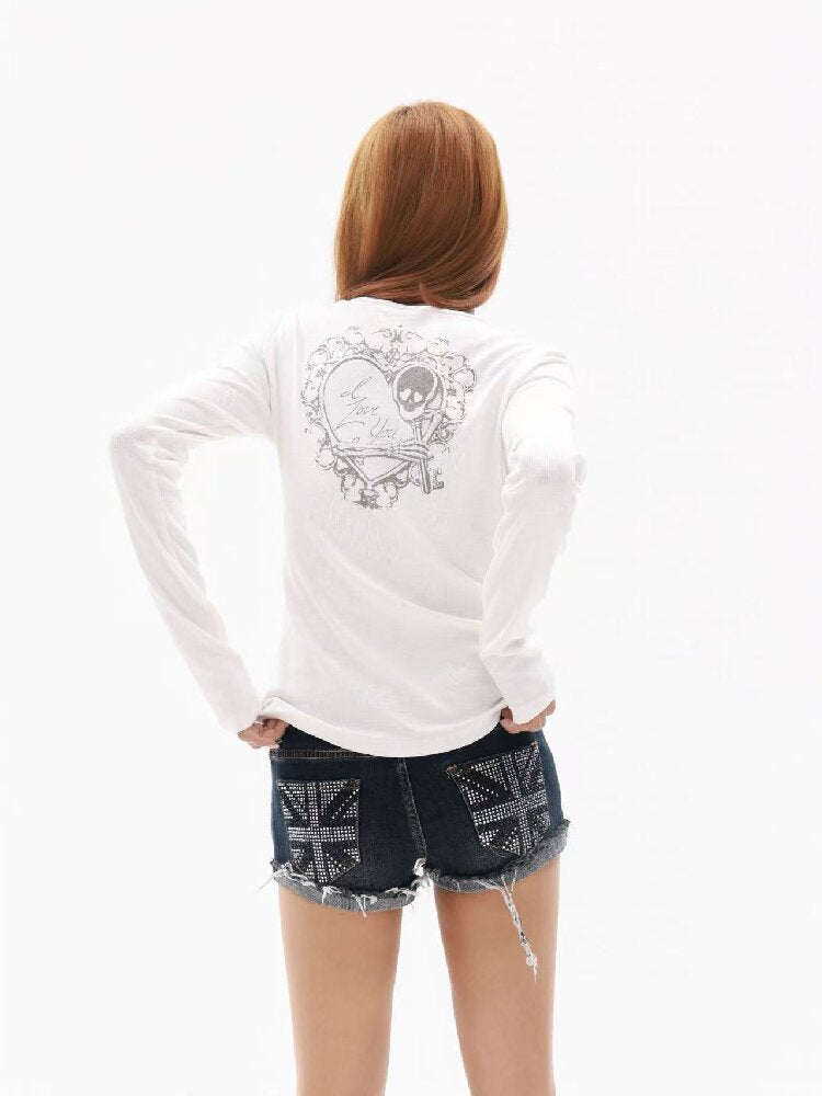 Heart Skull Cotton Long-Sleeve T【s0000018351】