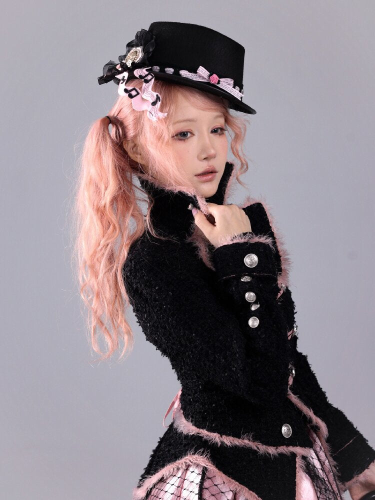 Black Sweet Woolen Tunic Jacket【s0000016224】