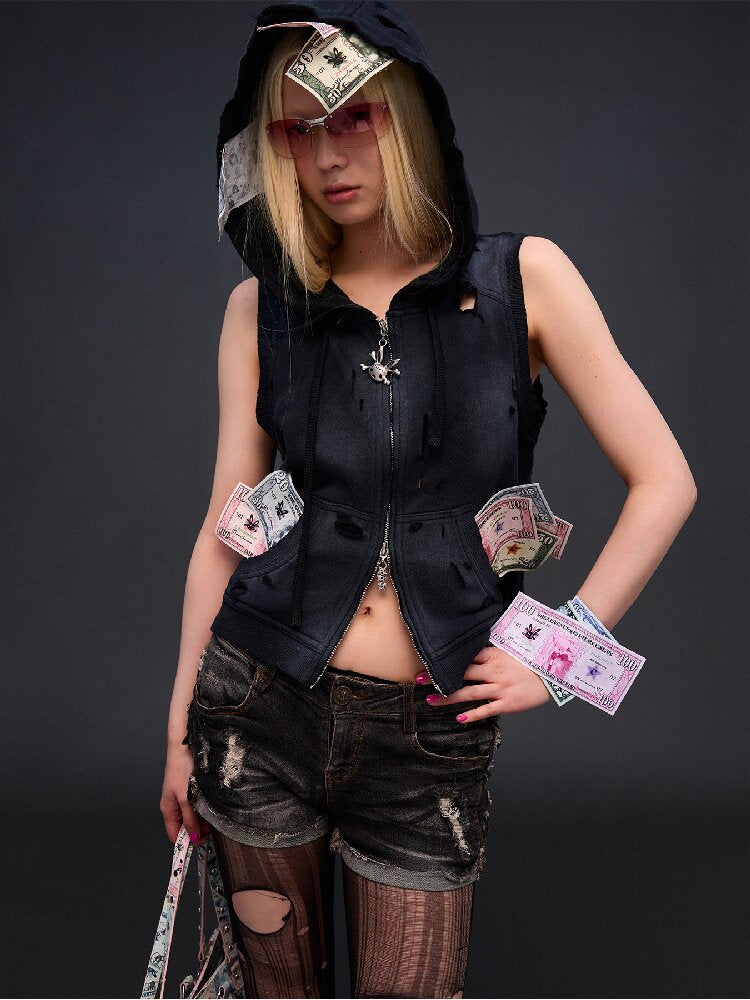 Distressed Vest Jackrt【s0000017489】