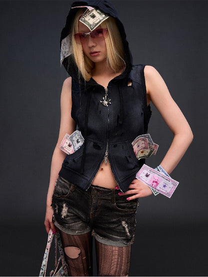 Distressed Vest Jackrt【s0000017489】