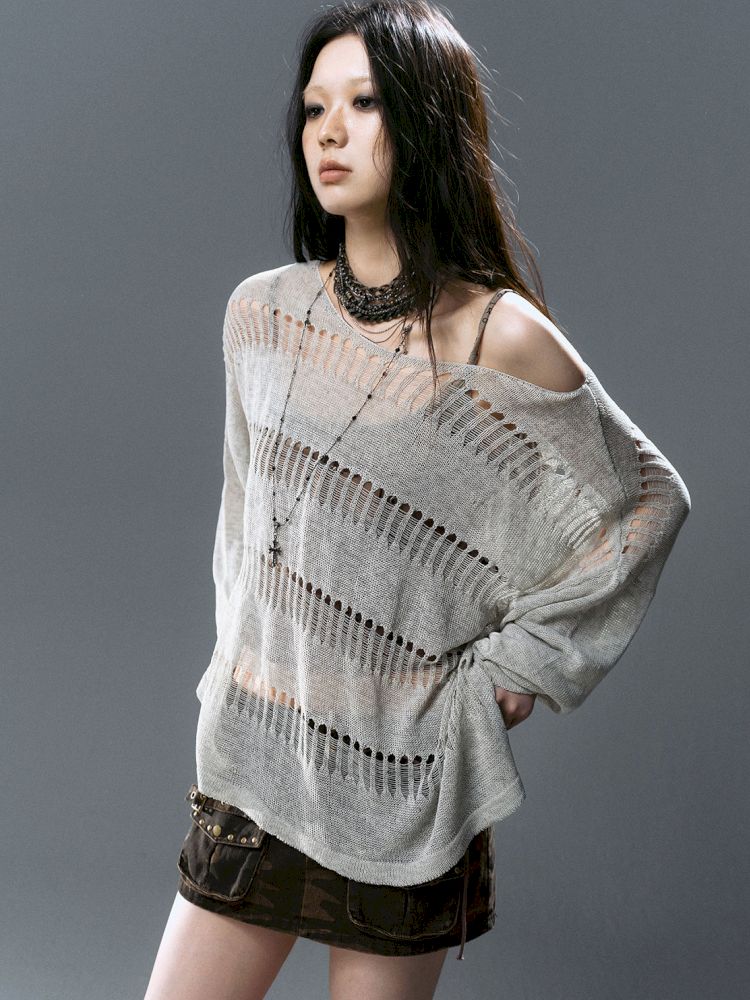 Raglan Cutout Knit Cowl Top【s0000012640】