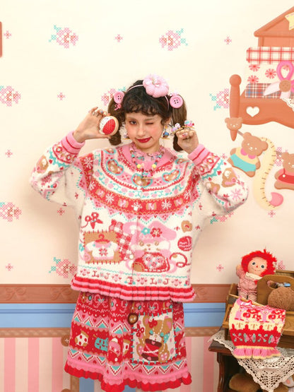 Red Pink Mink Wool Rabbit Cardigan【s0000015572】