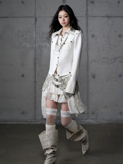 Asymmetrical multi-layer lace skirt【s0000013955】