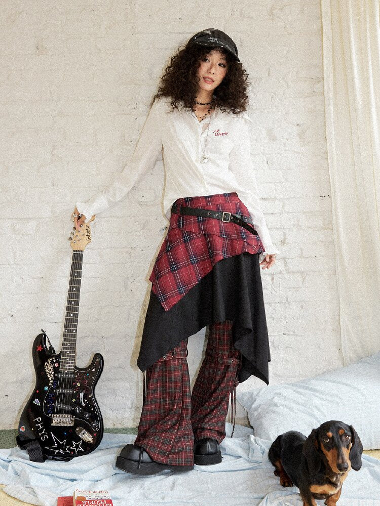 Punk Plaid Patchwork Irregular Skirt【s0000017899】