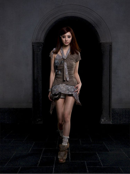 Slanted shoulder fake two-piece camisole【s0000012304】