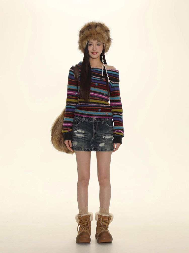 One shoulder Slim pullover sweater【s0000006012】