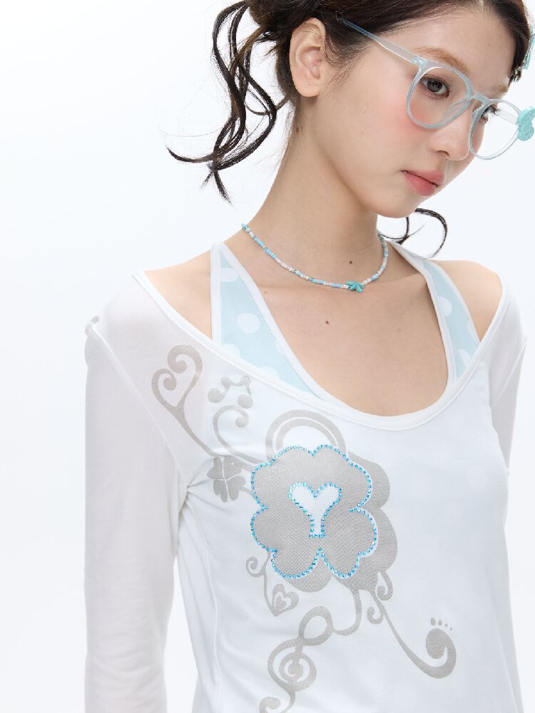 Mint Polka Dot Vest Two Piece Top【s0000016401】