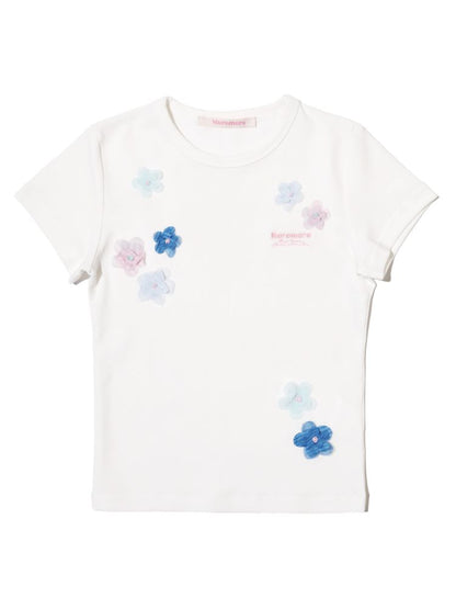 Irregular flowers Slim short-sleeved T-shirt【s0000013444】