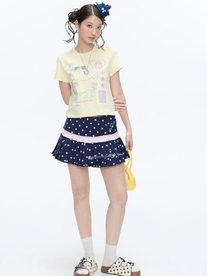 Navy Blue Polka Dot Lace Skirt【s0000016399】