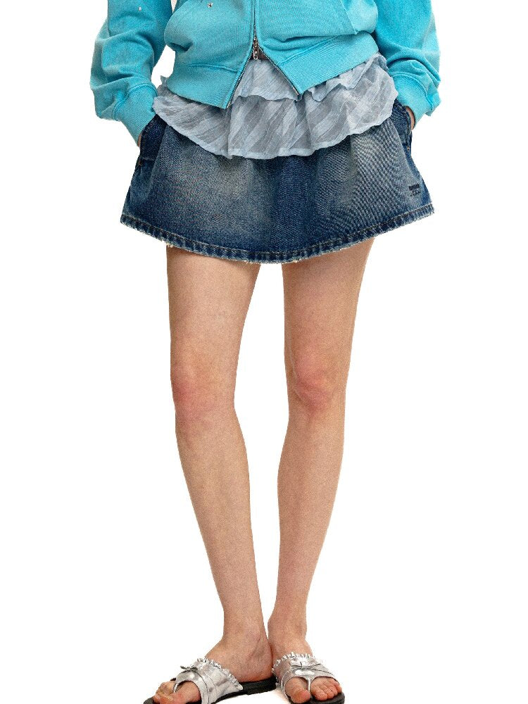 Elastic Waist Vintage Denim Skirt【s0000017430】