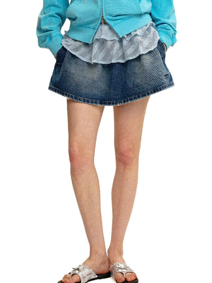 Elastic Waist Vintage Denim Skirt【s0000017430】
