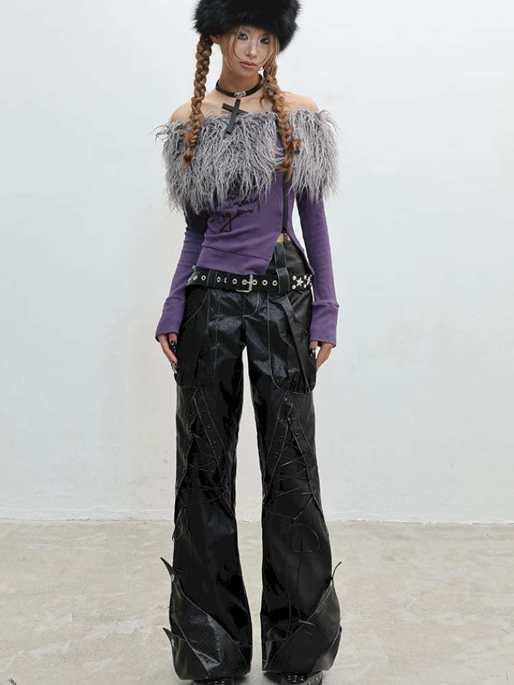 Strap Double Waist Leather Pants【s0000014834】