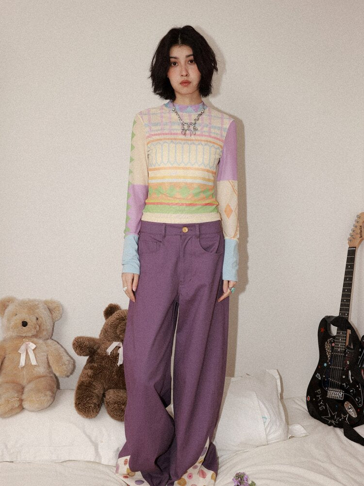 Geometric Print Skin Long Sleeve Tee【s0000015458】