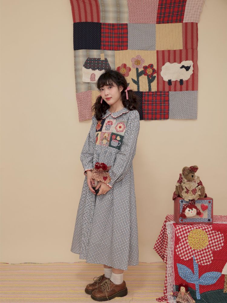 Plaid Printed Doll Neck Dress【s0000010350】