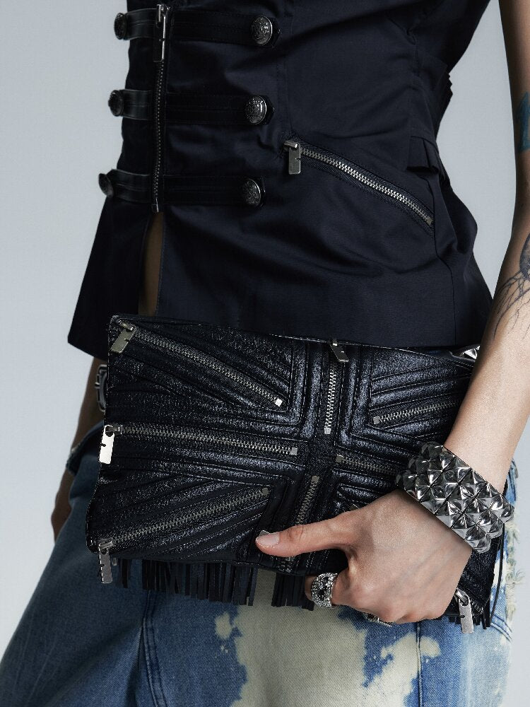 Rice Flag Fringed Leather Clutch【s0000017001】