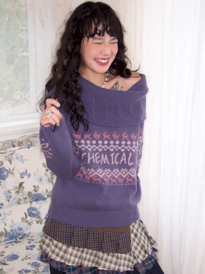 Two-Way Fair Isle Chunky Knit Pullover Sweater【s0000013994】