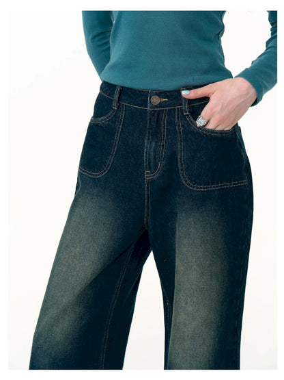 High-waisted thin straight wide-leg jeans【s0000013376】
