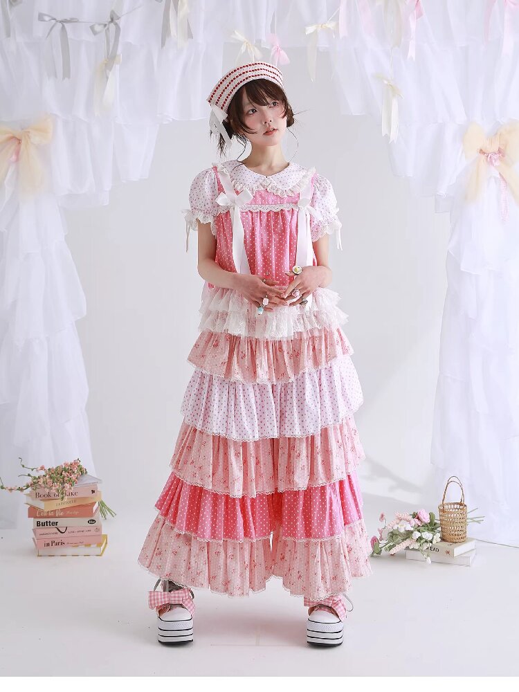 Pink Polka Dot Cake Skirt Pants【s0000016553】