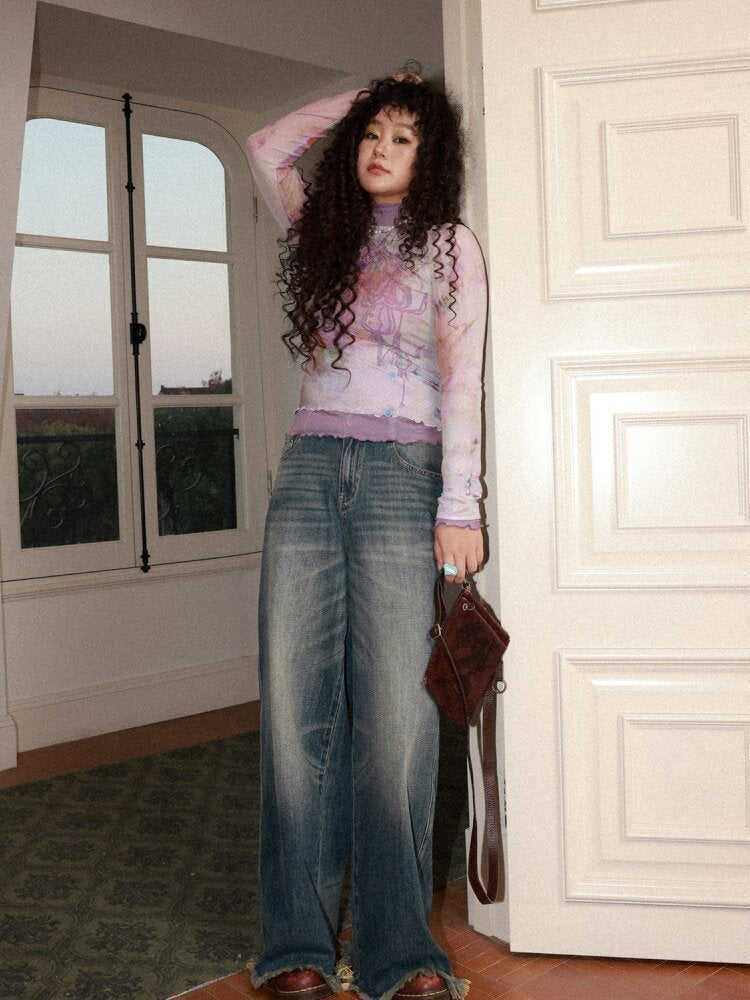 Retro Cat Whiskers Washed Jeans【s0000015463】