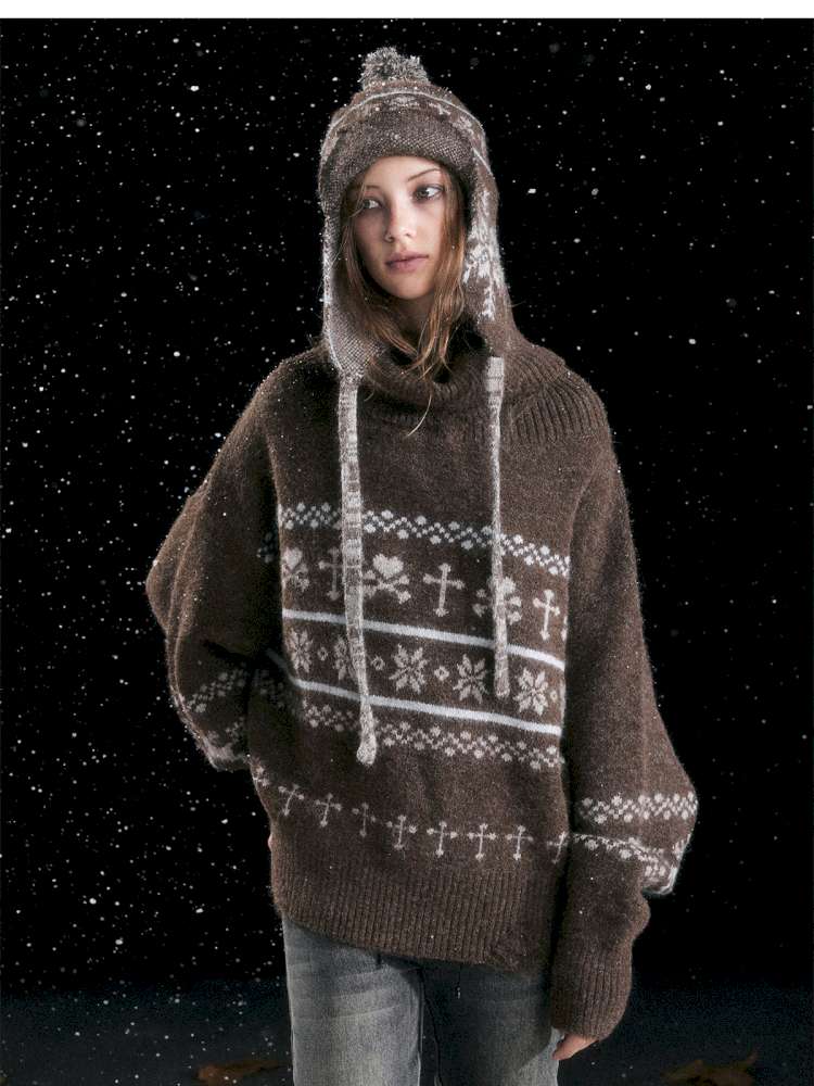 Striped Snowflake Ear Protection Beanie【s0000014672】