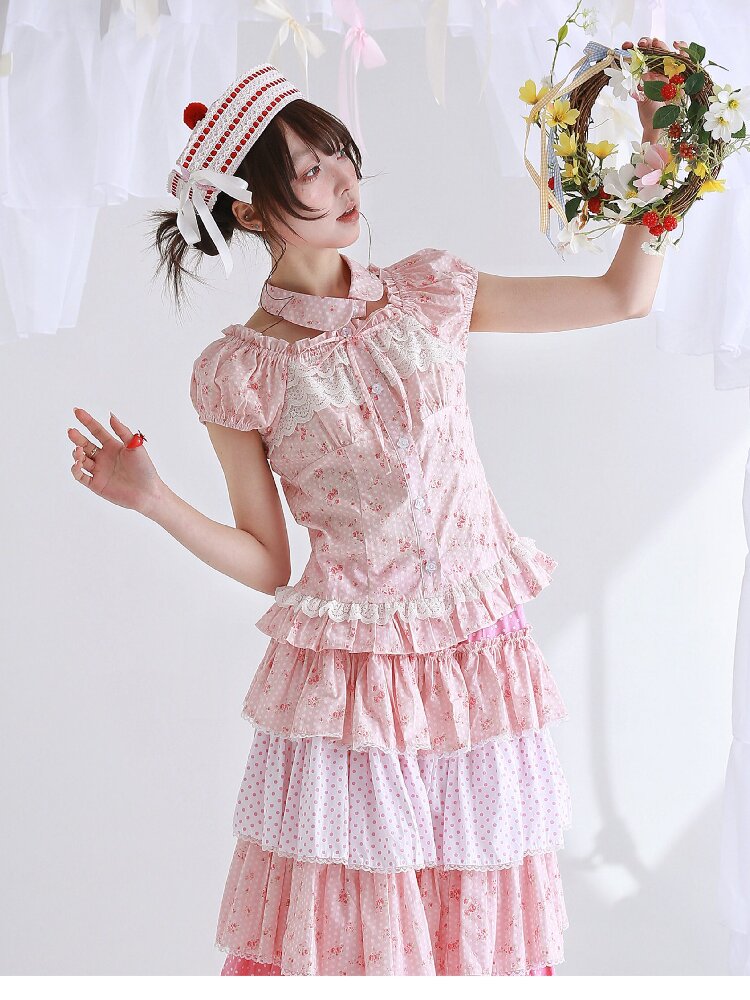 Pink Polka Dot Short Sleeve Shirt【s0000016555】