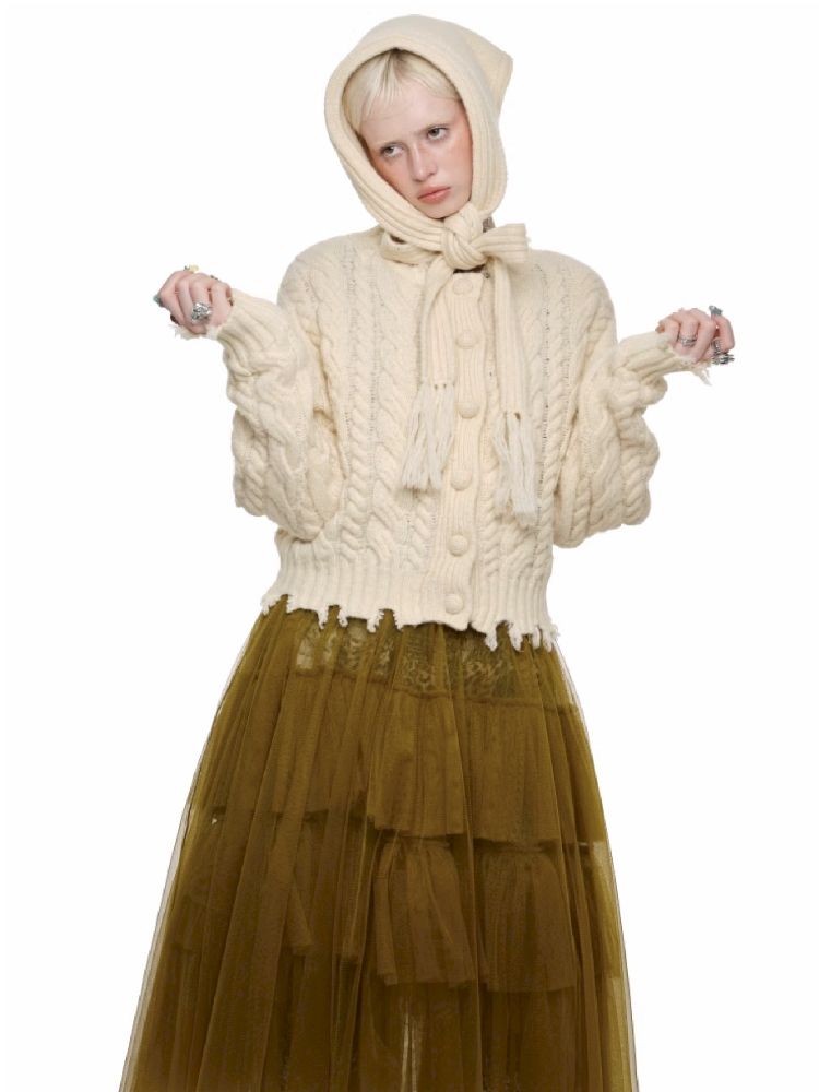 Twisted Flower Knit Cardigan Halter Skirt Set【s0000011570】
